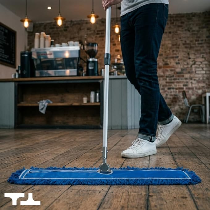 24 Inch Blue Commercial Dust Mop & Floor Sweeper with Extendable Handle – Mop for Hardwood, Tile, and Concrete Floor Cleaning