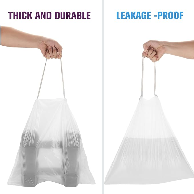 Small Trash Bags with Drawstrings - 60 Counts 1.2 Gallon Garbage Bags Unscented Clear White Bulk Strong Thick Mini Plastic Wastebasket Liners for Toilet Home Bathroom Office Heihaily