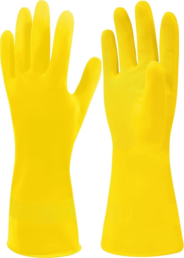 SteadMax 1 Pair Cleaning Gloves, Reusable Natural Rubber Dish Gloves, Latex Non-Slip Gloves for Kitchen, Household