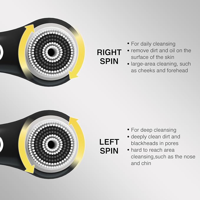 UMICKOO Rechargeable Rotating Face Scrubber with 5 Brush Heads Set | IPX7 Waterproof for Shower，2-Way Rotating Face brush for Daily & Deep Cleaning, lasts for 30 days after charging