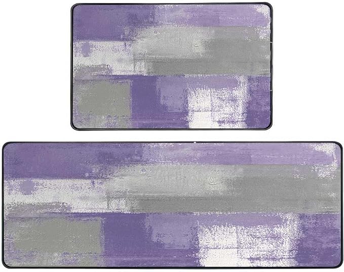 TOMWISH Grey and Purple Kitchen Rugs Washable Absorbent Runner Rugs | Kitchen Front of Sink Dining Room Home Office Laundry 18"X48"+18"X30" Kitchen Decor and Accessories