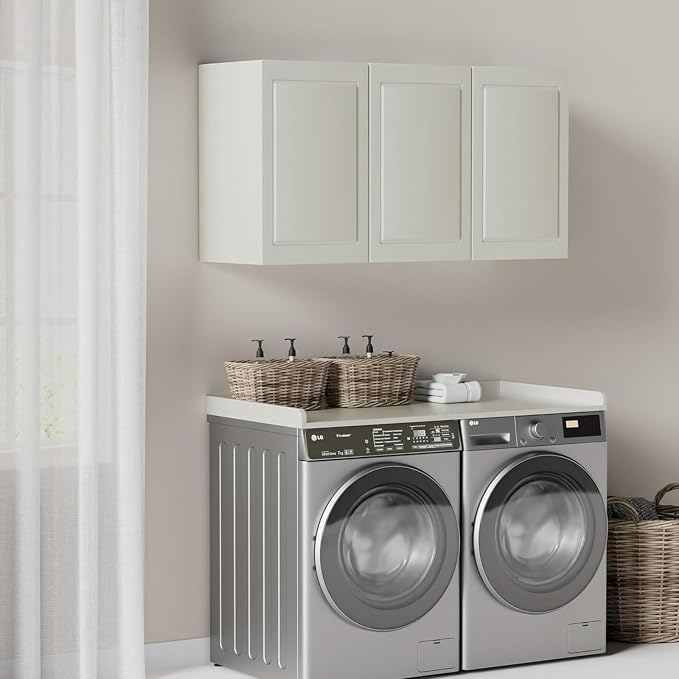 Washer Dryer Countertop, Melamine Countertop with Edge Rails - 27.5" Depth x 54" Width Laundry Room Organization, White