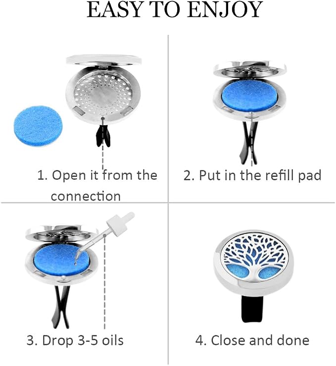 Car Air Freshener Aromatherapy Essential Oil Diffuser - Heart Angel Wings Stainless Steel Locket,12 Refill Pads (30Mm)