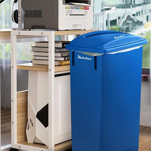 PLASTIC PRINCE 23 Gallon Slim Trash Can with Paper Recycling Lid, Commercial Blue Rectangular Garbage Can, Waste Bin for Home Kitchen Cabinet 2 Pack