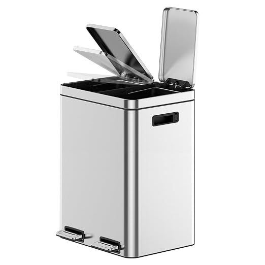 TrailBlaze Trash Can with Lids, 40L/10.6 Gal 2 Compartments Pedal Stainless Steel Kitchen Recyclingtrash Bin with Odor Seal， Removable Buckets, for Office Home Kitchen Garbage Can Trash Bin