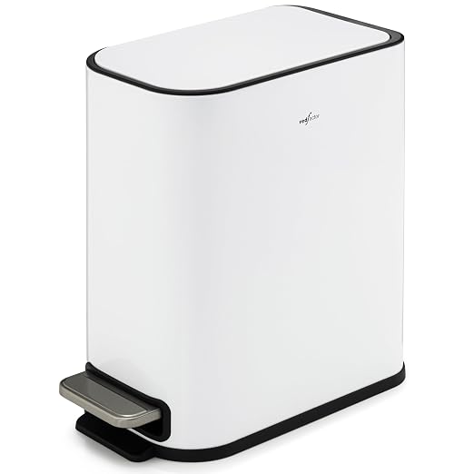 RED FACTOR Slim Small 1.3 Gallon Stainless Steel Pedal Trash Can with Soft Close Lid for Narrow Spaces – Wastebasket Bin with Removable Inner Bucket