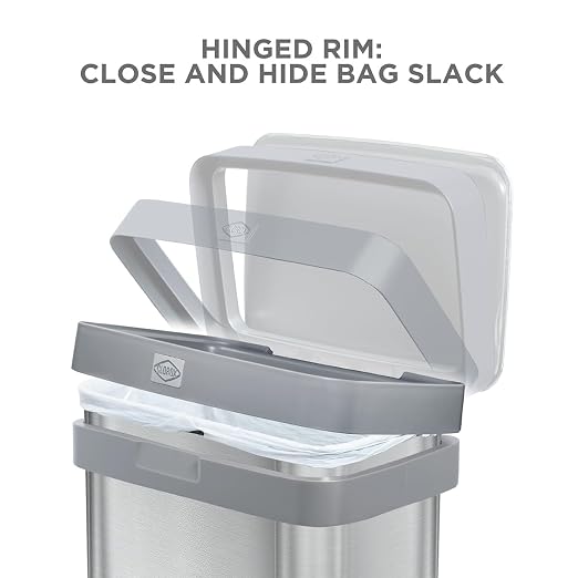 Clorox 13 Gallon Trash Can - 50L Kitchen Trash Can with Wide Step Pedal - Rectangular Stainless Steel Garbage Bin with Hinged Rim and Odor Protection