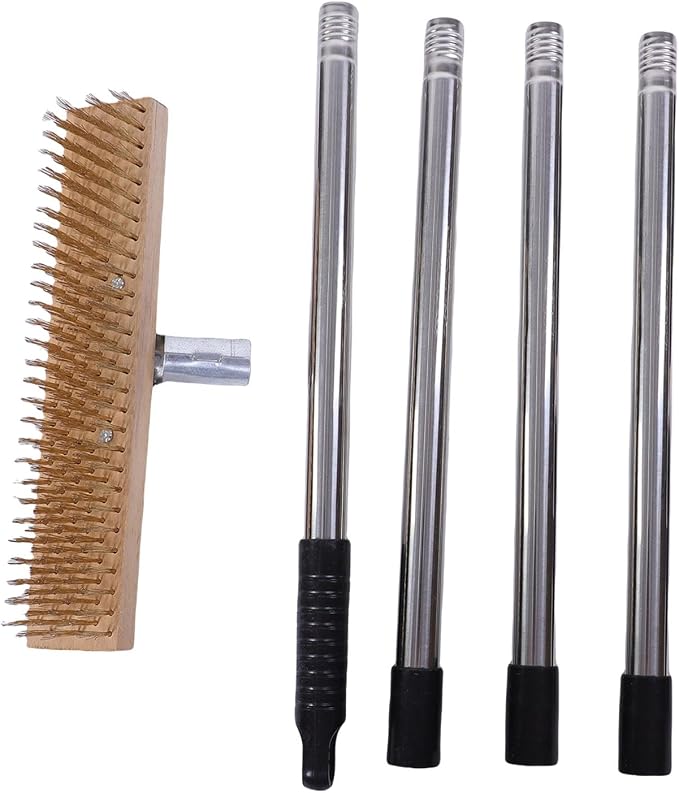 Haofy Stainless Steel Wire Scrub Brush, Outdoor Tool with 48.8 Inch Adjustable Handle for Patio Concrete Garage Floors Deck Moss Grime Removal (30cm / 11.8in)