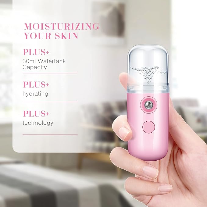 Honoson 2 Pack Nano Facial Mister for Lashes Sprayer,Black and Pink | USB Rechargeable Handheld Humidifier with Eyelash Extensions, 1 Oz Portable Sprayer Ideal for Makeup Skin Hydration