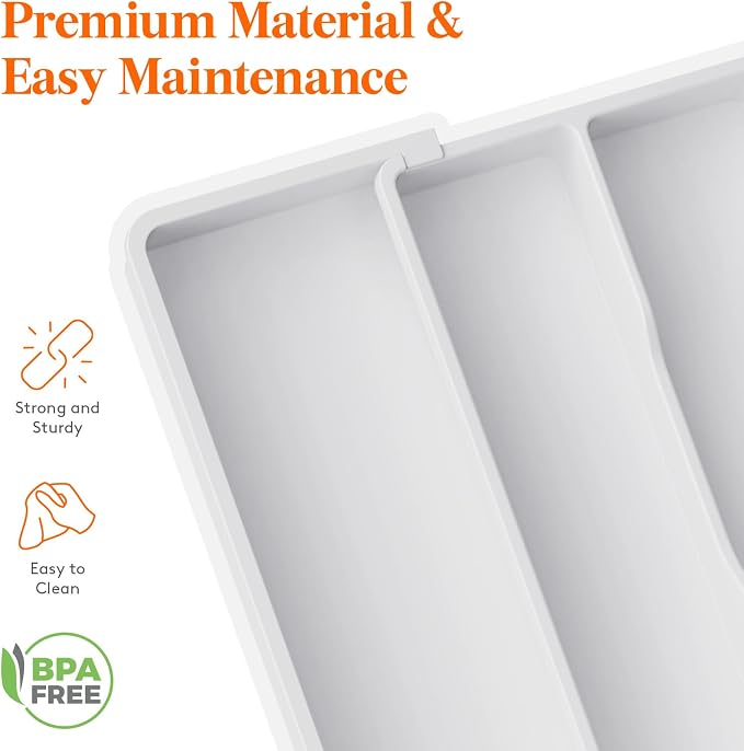 Lifewit Utensil Organizer for Kitchen Drawers, Expandable Utensil Tray | Adjustable Cooking Cutlery Silverware Flatware Holder, Plastic Spatula Tools Storage Divider, 13-22 x 15", White