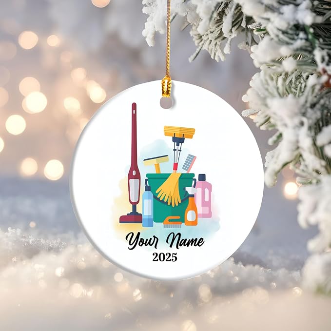 Personalized Cleaning Tools Ornament, Custom Housekeeping Christmas Tree Decoration, Holiday Keepsake Gift for Cleaners, Janitors, Pressure Washers, Housekeepers, Maids and Cleaning Lovers (Clean 2)