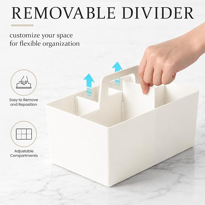 Anyoifax Portable Shower Caddy with Removable Compartment, Large White | Plastic Shower Basket Bathroom Caddy Organizer with Handle, College Dorm Storage, Baby Bath Essential, Cleaning Supply Caddy