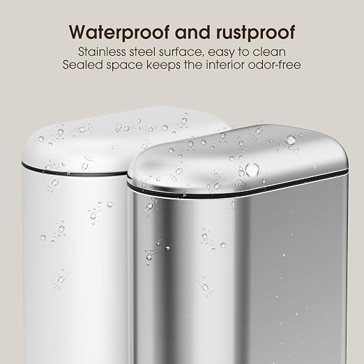 CEROELDA Small Bathroom Trash Can with Lid Soft Close, 5L/1.3 Gallon Stainless Steel Slim Garbage Can, Metal Waste Basket with Step Pedal, for Office, Bedroom, Toilet, Dorm Room (Silver, 1.3 Gallon)