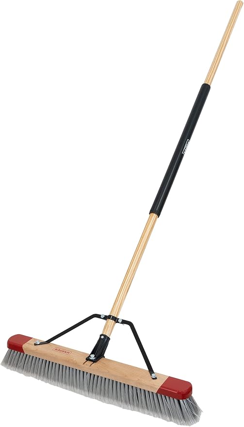 Harper 24 Inch Indoor Push Broom, Premium Heavy Duty Smooth-Surface Floor Cleaning with Flagged Bristles, Home and Garage Sweeping, Gray