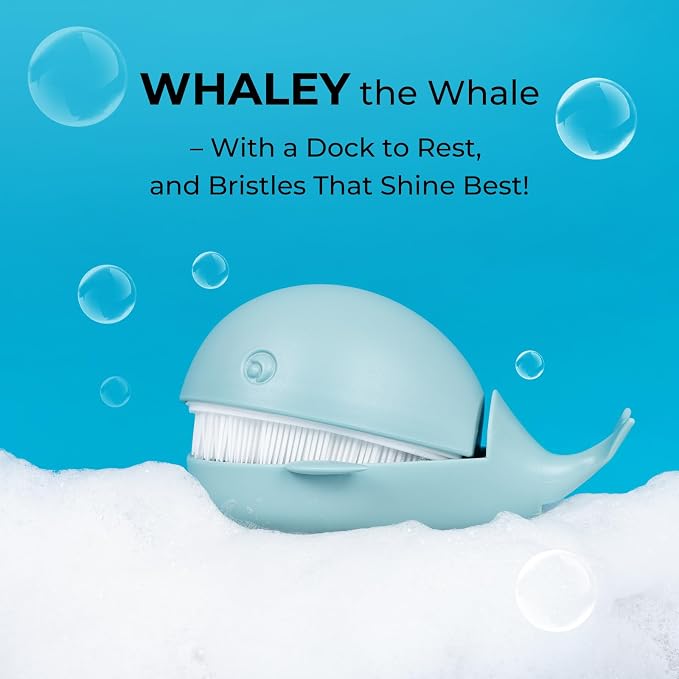 Whale Dish Brush – Cute Whale Scrub Brush for Dishes & Veggies, Palm Cleaning Brush, Funny Kitchen Gadget, Sink Accessories, Unique Gifts for Women, Housewarming or White Elephant Gifts