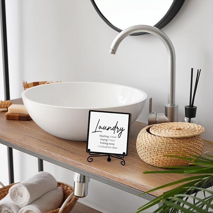 Laundry Room Desk Decor, Laundry Sign, Desk Decorations For Laundry Room, Farmhouse Funny Laundry Shelf Decor, Rustic Wooden Plaque With Stand (C07)
