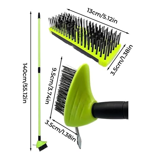 3-in-1 Weed Brush Set with Long Handle for Patio & Driveway (Green,3pcs) | Includes a floor scrub brush, gap cleaning brush and metal weeding hook for cleaning patios, concrete, decks and driveways.