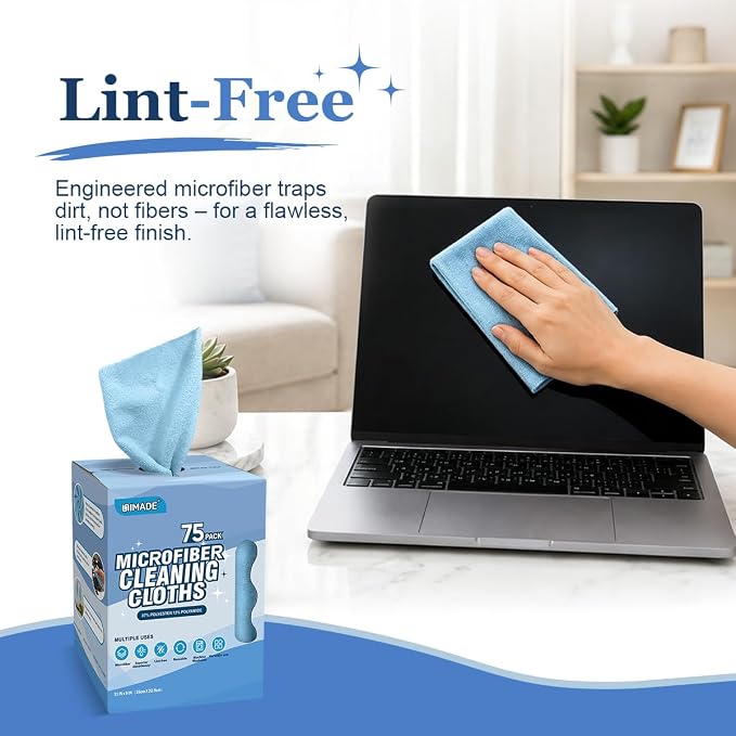 Microfiber Cleaning Cloth, 75 Sheets Microfiber Towels for Cars | Commercial Grade Washcloths Lint-Free Bulk Shop Towel Cleaning Rags for Household Restaurant Garage, 11"x 9", Blue