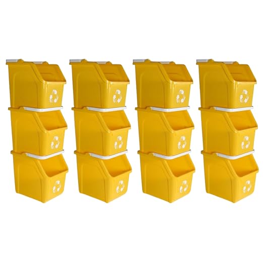 Yellow Recycle Bin 6 Gallon Stackable Recycle Bins for Kitchen with Handle | Kitchen recycling bin with stackable space-saving design maximizes recycling capacity in kitchens, offices, garages & homes
