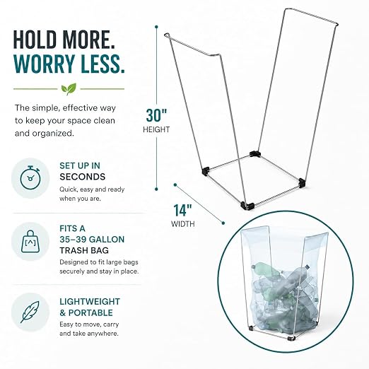 Bag Buddy Bag Holder Stand for 39 to 45 Gallon Trash Bags for Camping, Outdoor Activities, Yard Work, Recycling & Events | Lightweight Portable Waste Frame | Qty 4
