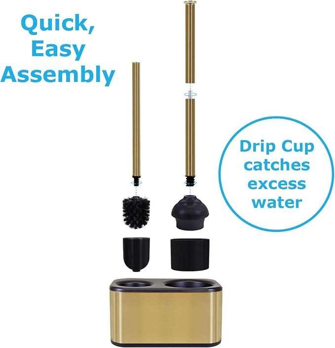 Blue Donuts Toilet Brush and Plunger Set with Holder, Sleek Minimalist Modern Gold Bathroom Accessories Toilet Plunger and Toilet Bowl Brush Combo