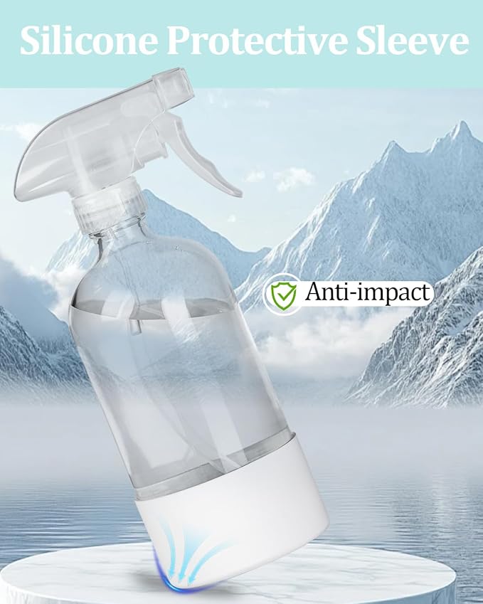 2 Pack 360° Glass Spray Bottles with Silicone Sleeve Black&White | 360° Inverted Spray Nozzle, Gravity Ball Designed for Cleaning Crack & Crevice, Leak-proof and Pressure-Resistant Design