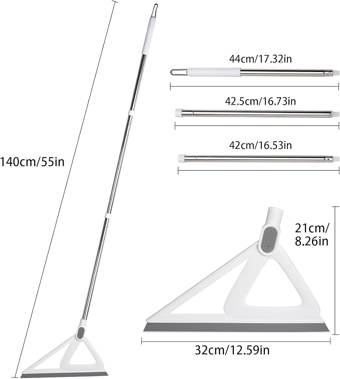 Multifunction Silicone Broom，Squeegee Broom Sweeping Water and Pet Hair，Rubber Broom Sweeper for Floor Bathroom Kitchen Shower，Rugs，Glass Windows（White）