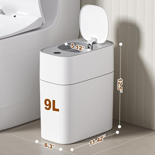 funest Smart Bathroom Trash Can with Lid, 3 Gallon | Motion Sensor Trash Can, Slim Automatic Garbage Can, Small Trash Can for Bathroom, Bedroom & Office, Bag-Holding Design