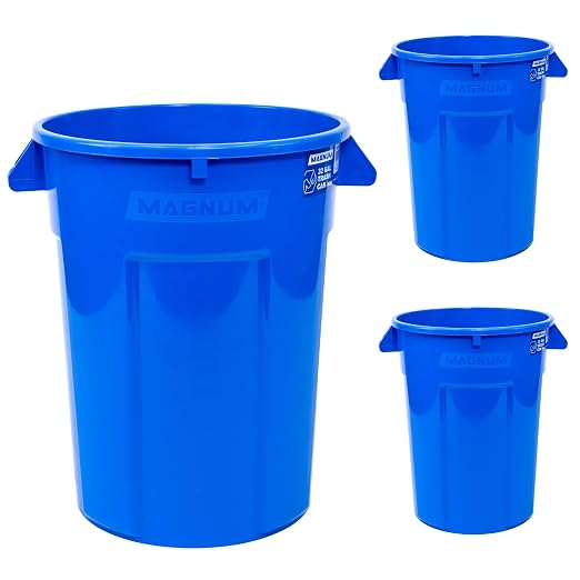 Magnum 32 Gallon Trash Can, High-Vis Blue, Construction Grade, Heavy Duty Plastic, Jobsite Ready for Holding Garbage and Recycling CMTC-C000-32B03 (3 Pack)