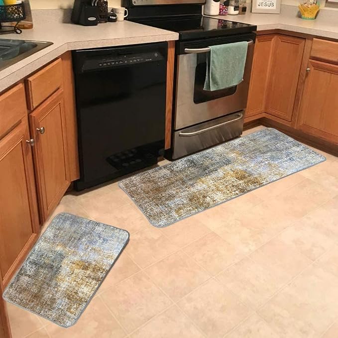 TOMWISH Kitchen Runner Rug - 2 Piece Set, Brown, Non-Skid, Cushioned | Standing Desk & Office, Farmhouse, Laundry Mat - 17"X48" + 17"X24" Kitchen Decor and Accessories