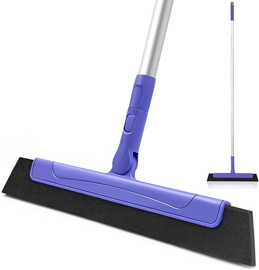 Floor Squeegee Broom, 13" EVA Foam Blade with 48" Aluminum Long Handle | 180° Swivel Floor Squeegee for Floor Home Kitchen Shower Glass RV Bathroom Tile Pet Hair Water Foam Tight-Spaces Cleaning
