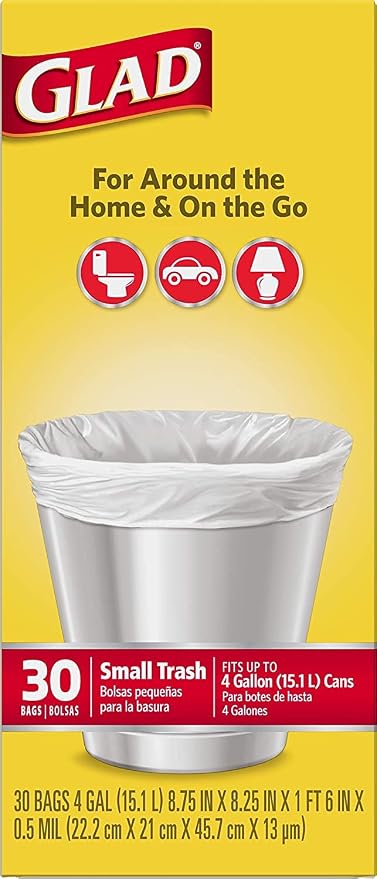 Glad Garbage Small, White, 4 gallons, 30 Count (Pack of 2)