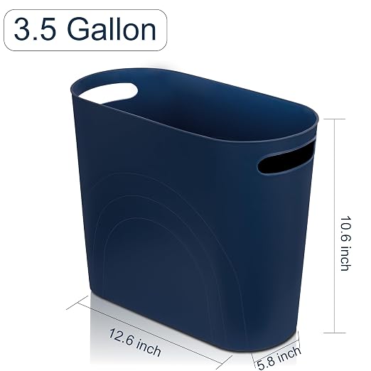 rejomiik Small Bathroom Trash Can, 3.5 Gallon Slim Garbage Can, 2 Pack Navy | Plastic Waste Basket with Handles for Bathroom, Bedroom, Dorm, Kitchen, Office and Narrow Spaces
