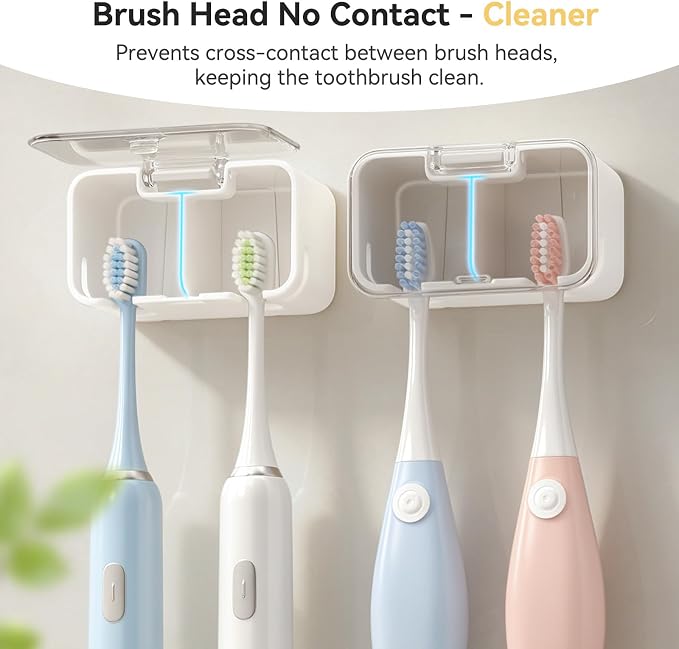 MOPMS Toothbrush Holders for Bathrooms with 2 Slot Independent Compartment | 3PCS Electric Toothbrush Holder Wall Mounted for Shower, Toothbrush Dispenser Storage Organizer with Cover for Family