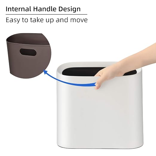 SUBEKYU 2.3 Gal Bathroom Trash Can,Small Garbage Can for Kitchen,White | Slim Rectangular Waste Bin,Heavy-Duty Plastic Garbage Can with Detachable Inner Liner