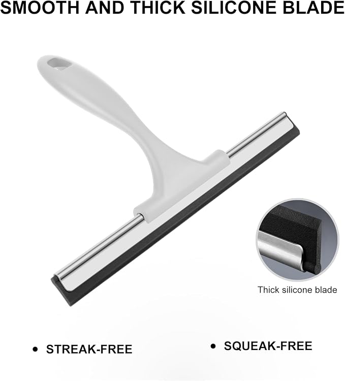 SetSail Squeegee for Shower Glass Door, 10 Inches, Grey | Stainless Steel Squeegee for Shower Glass Door, All-Purpose Window Squeegee for Shower Mirror Bathroom Car Window Cleaning