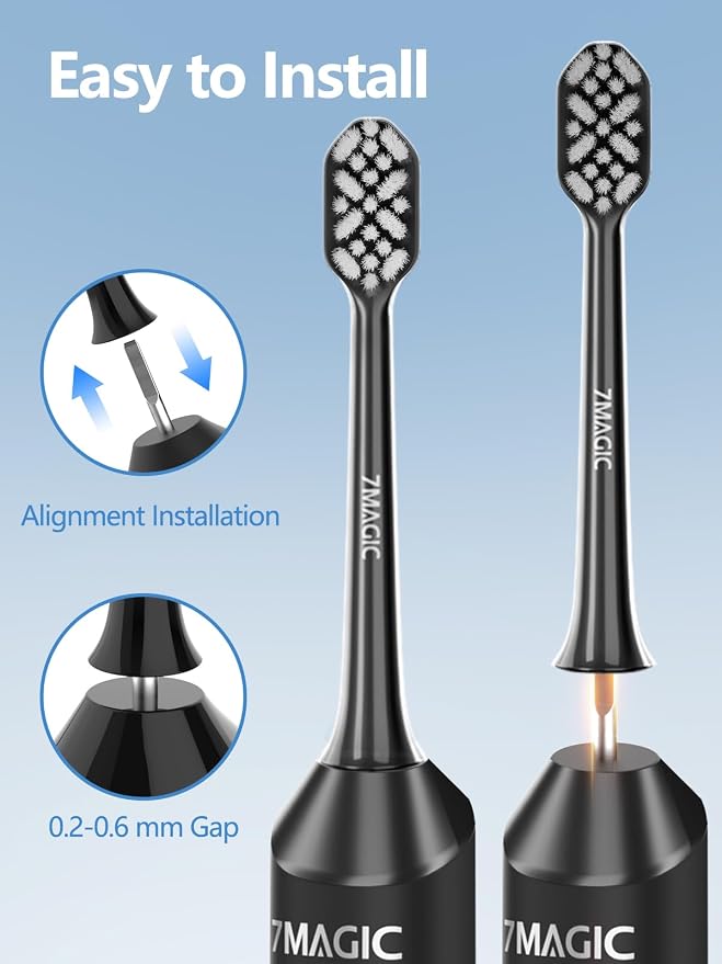 7MAGIC Model D36 Electric Toothbrush Replacement Brush Heads for Deep Cleaning, Durable and Effective, 2-Pack (Black)