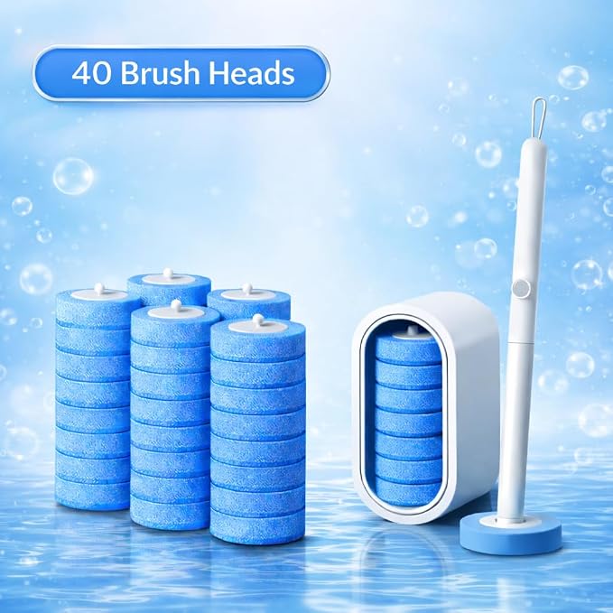 Disposable Toilet Cleaning System with 40 Refills, Toilet Wand Kit with Holder, Wall Mounted Toilet Brush Set for Deep Cleaning Bathroom Bowl, Hygienic Toilet Bowl Cleaner Kit (1PCS40)