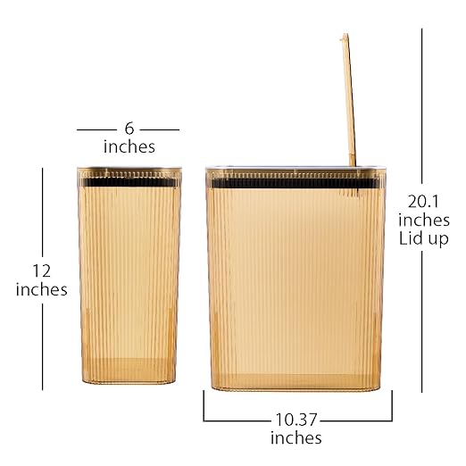 Glad Bathroom Trash Can, 2.6 Gallon (10L) - Slim Plastic Waste Basket with Pop-Up Lid and Bag Ring - Colored Clear Trash Can for Bedroom, Office, College Dorm - Brown