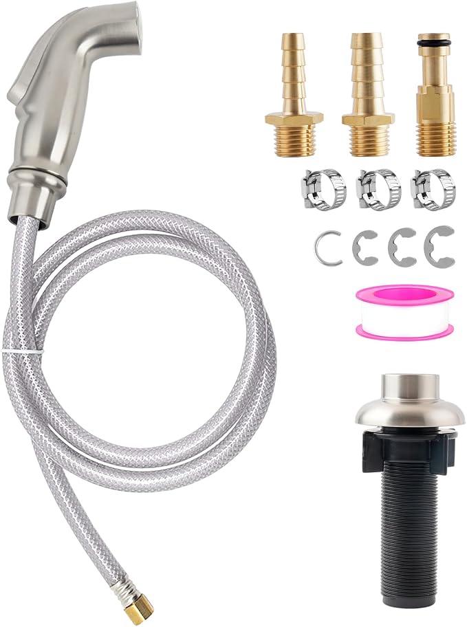 Universal Kitchen Sink Spray Head/Hose/Holder Set, Brushed Nickel | NSF/ANSI/CAN 372 Certified, Quick Side Connector Compatible with Moen Faucet Sprayer Head, Kitchen Sink Faucet Attachment
