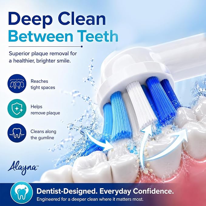 Alayna Toothbrush Heads Compatible with Oral-B, Precision Style, 8 Pack | Replacement Brush Head Refills Compatible with Braun Oral-B Pro 1000, 3000, 5000, 7000, 8000, 9600 and Most Click-On Handles