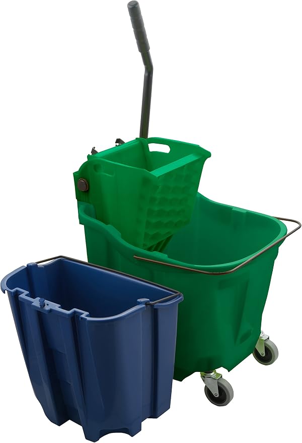 SPARTA 35 Qt Mop Bucket System with Wringer and Insert, Green | OmniFit, Polypropylene, 200,000-Cycle Wringer, Clean and Soiled Water Separation, Non-Marking Swivel Casters