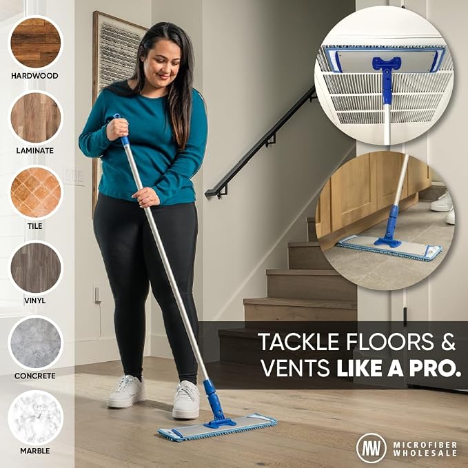 18" Mucho Mop Microfiber System - Mops for Floor Cleaning - Hardwood Floor Mop for Tile, Laminate, Wood, Vinyl Floors | Washable Pads | Dry & Wet Mopping