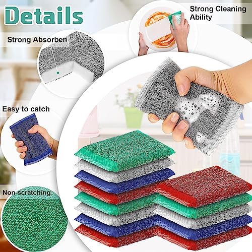 Thyle 8 Pack Steel Wool Scrubber Kitchen Sponges, Heavy Duty Non Scratch Metal Sponges, Reusable Cleaning Scrub Pads for Dishes, Pots, Pans, Sink and Tough Hard Stains (Multicolored)