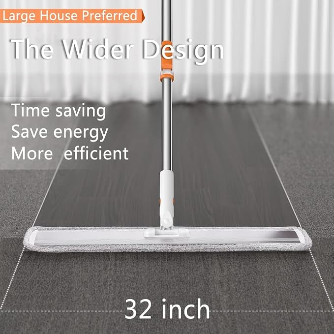 Washable Microfiber Pads 32" Replacement 6 Pack Fit for Most Flat Mop Frame | Commercial Reusable Refill,Machine Washable,Dry Wet Mops.Hardwood Floors,Dust Cleaning&Scrubbing