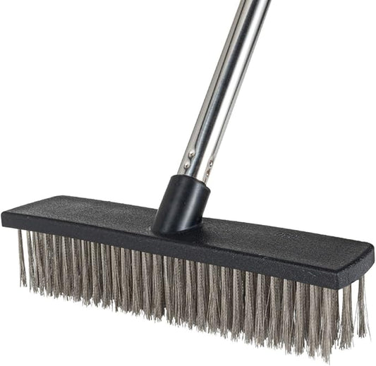 Heavy-Duty Push Broom Brush - Perfect for Bathroom, Kitchen, Patio, Garage, Deck, Concrete, Wood, Stone, and Tile Floors (14.5" Stainless Steel Bristle-Black)