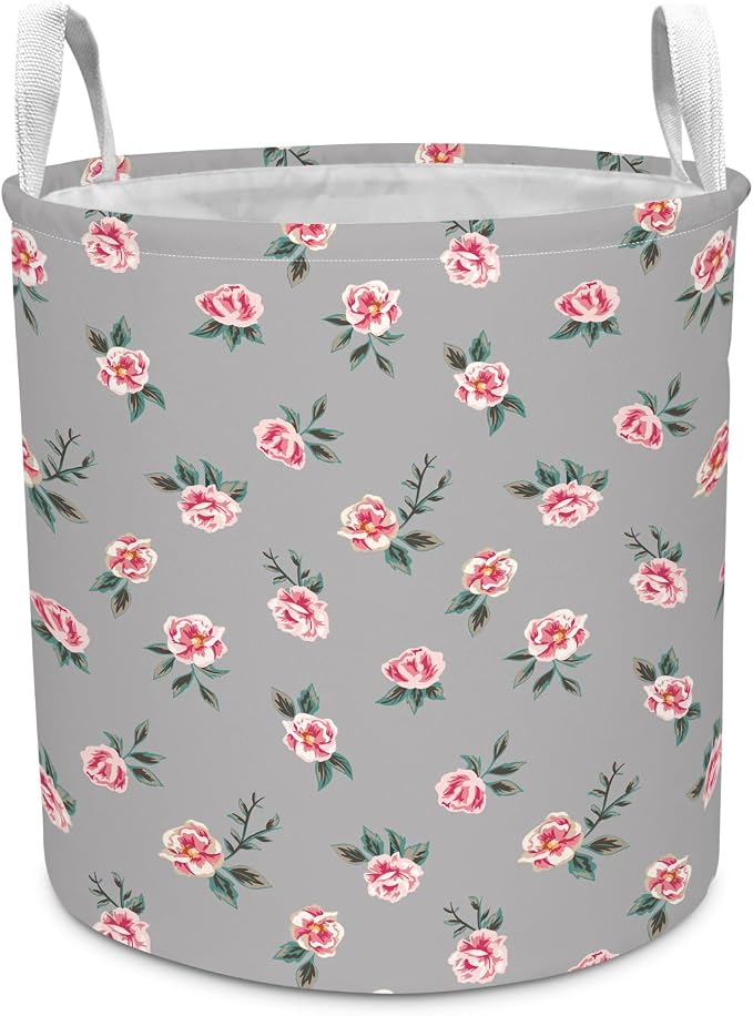 Pink Rose Kids Laundry Basket Foldable Hamper with Handles | Laundry Hamper Cute Nursery Storage Bin Baby Hamper for Girls Boys Bedroom Dorm Laundry Room Collapsible Toy Organizer