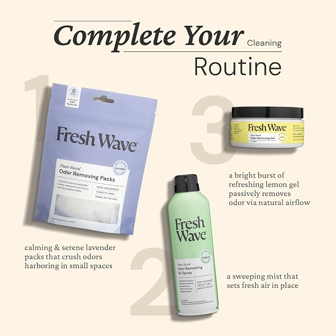 Fresh Wave Odor Eliminating Packs, 6-Pack with Pod Case, Lavender | Plant oil formula, Lasts 15-30 days, Closet and bathroom odor absorber, No plug-in needed, Fits trash cans and diaper pails