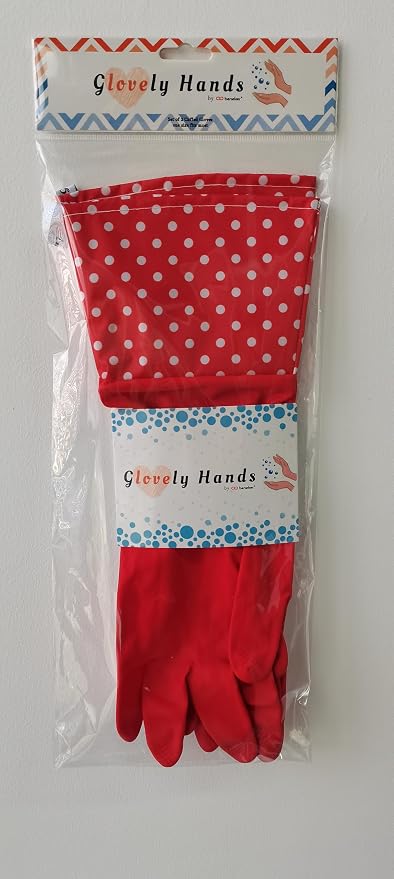 GLOVELY HANDS Water-Resistant Latex Cleaning Gloves, Soft Cotton-Feel Lining, Non-Slip Grip, Long Cuff, Medium (1 PAIR)
