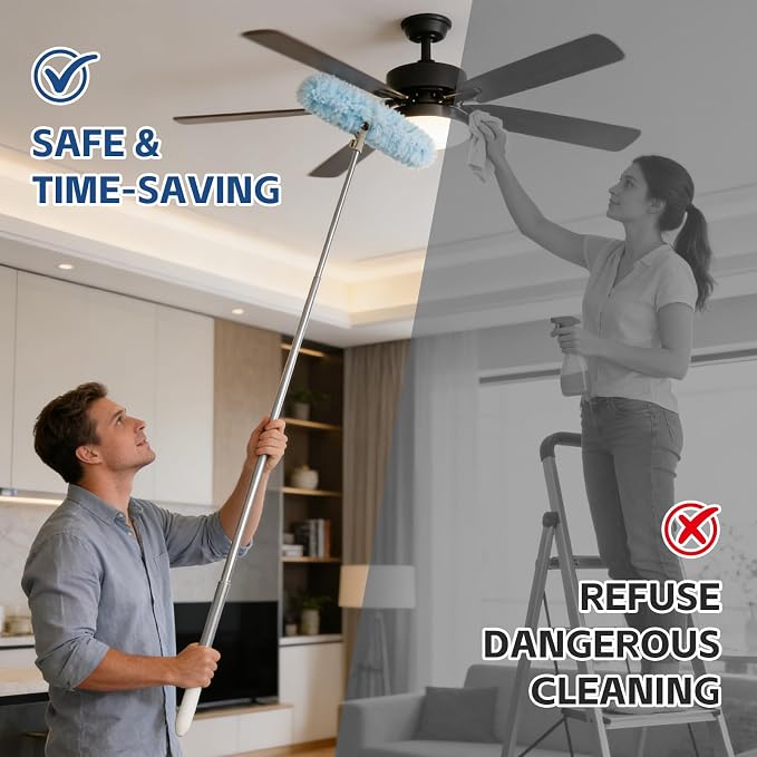 6 ft Duster Extended Handle with 20 Pcs Duster Refill for Swiffer | Duster with Extension Pole, Heavy Duty Duster Refills Kit for Ceiling Fan Blades, Cleaning, Furniture, Hard-to-Reach Area